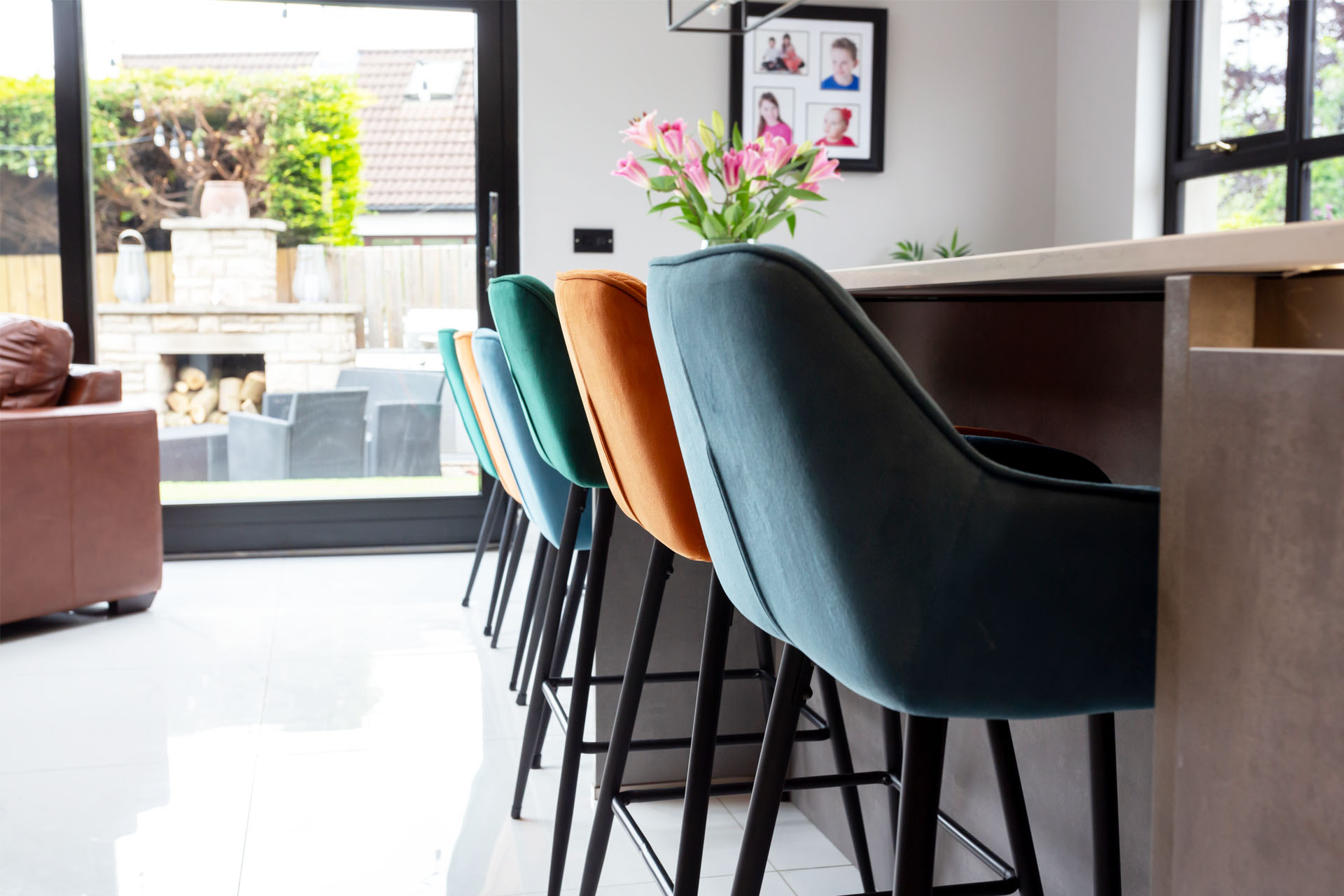 A modern kitchen with a splash of colour